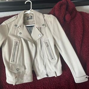Burberry White Leather Moto Jacket with Asymmetrical Zipper